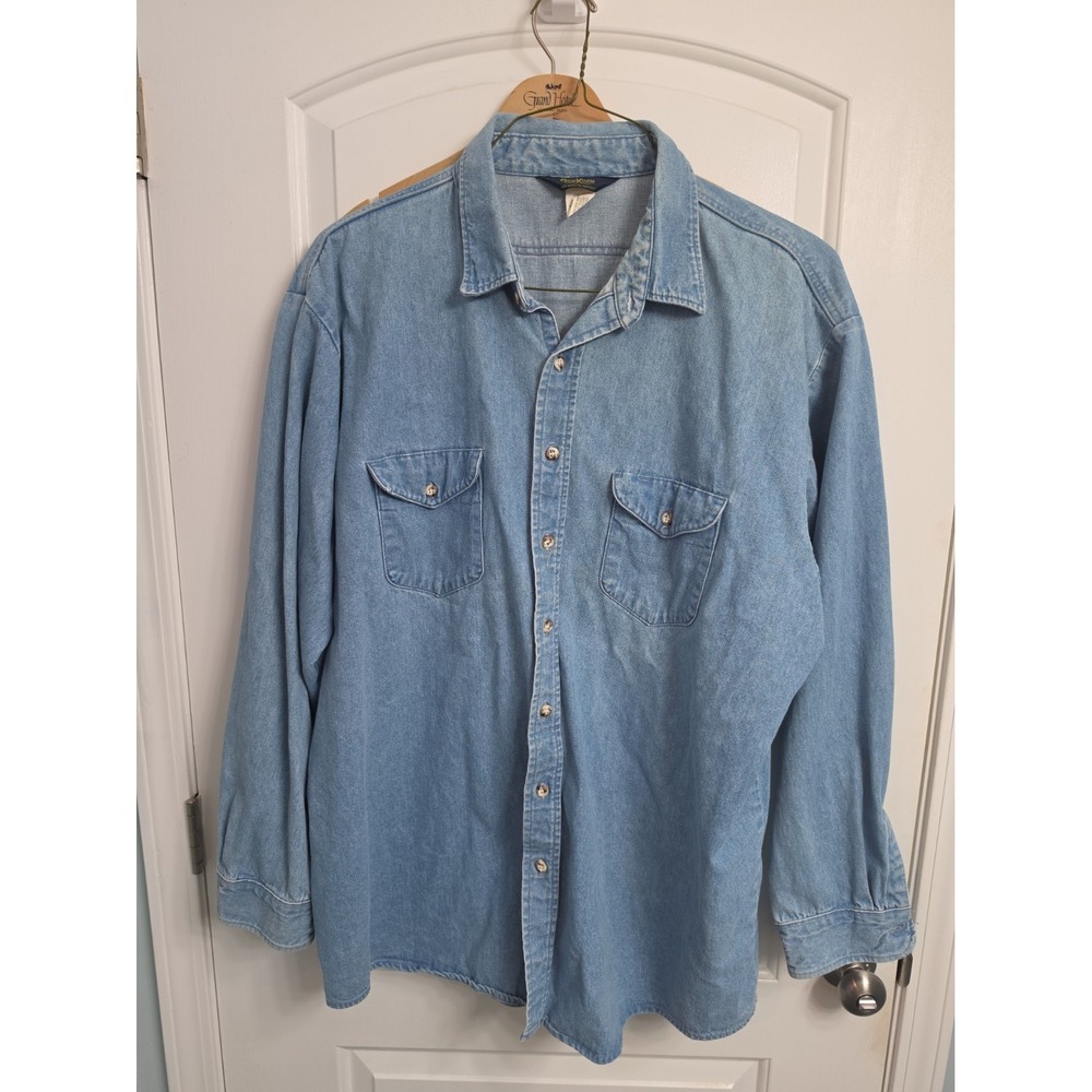 OshKosh Denim Button Down Shirt Mens 3XLT  Blue Long Sleeve Workwear